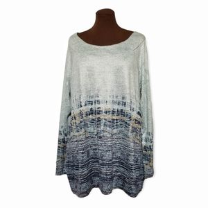 One World Printed Long Sleeve Top Woman Size 1X